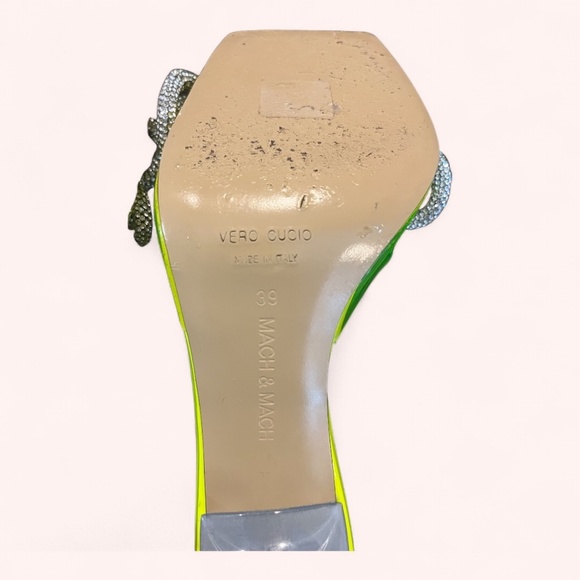 Mach & Mach Neon Yellow Square Toed Double Bow Italian PVC Mules Size EU 39/39.5 - Picture 9 of 10